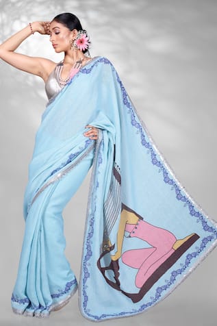 Anita Kanwal Printed Saree With Unstitched Blouse Piece 