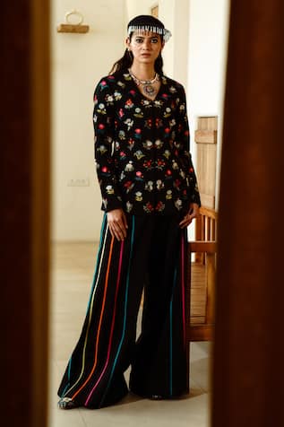 Wabi Sabi By Anshum-Ritesh Garden City Embroidered Jacket With Flared Pant 