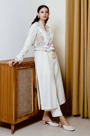 Wabi Sabi By Anshum-Ritesh Sarus Sea Embroidered Waistcoat Kurta Set 