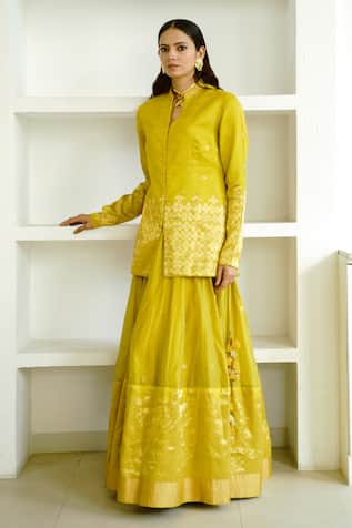 Wabi Sabi By Anshum-Ritesh Mosaic Floral Woven Lehenga With Jacket 