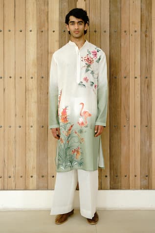 Wabi Sabi By Anshum-Ritesh Flamingo Amigo Hand Painted Kurta Set 