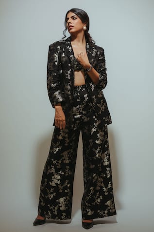 Paulmi and Harsh Floral Jaal Woven Blazer Pant Set 