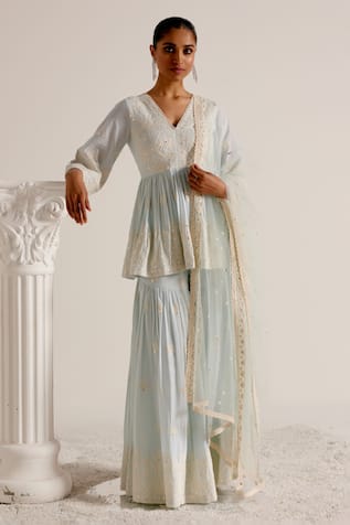 Mandala Embroidered Short Anarkali Sharara Set 