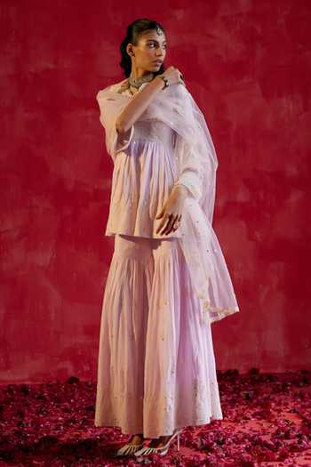 Preevin Tonal Embroidered Peplum Kurta Sharara Set 