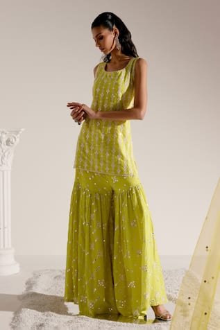 Preevin Mirror Work Kurta Sharara Set 