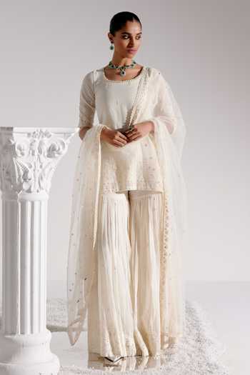 Preevin Tonal Embroidered Straight Kurta Sharara Set 