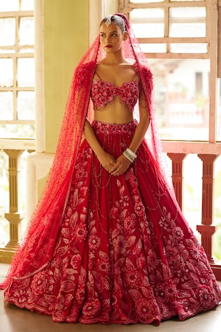 EEKSHA Crystal Embellished Applique Lehenga Set 