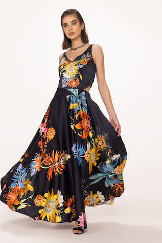 EEKSHA Bloom Print Cut Out Dress 