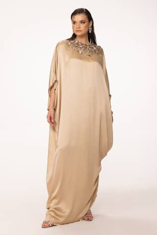 EEKSHA Sequin Applique Embroidered Kaftan Dress 