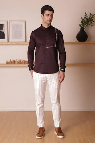 Lacquer Embassy Merlot Placed Trim Shirt 