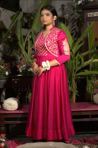 VikaByArvindAmpula Yoke Embroidered Jacket With Anarkali Set 