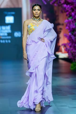 Ruffled Saree With Floral Embroidered Blouse 