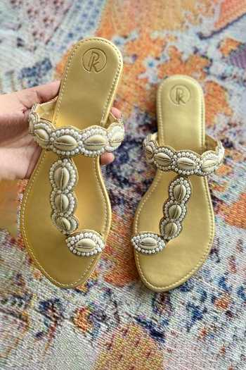 PREET KAUR Cowrie Embroidered Kolhapuri Flats 