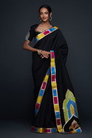 Gulabo by Abu Sandeep Cotton Silk Abstract Jharokha Embroidered Saree 