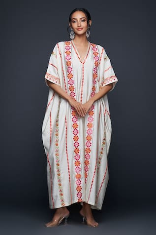 Gulabo by Abu Sandeep Gulbahar Vine Thread & Mirror Embroidered Kaftan 