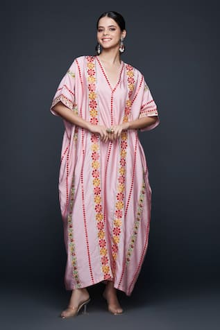 Gulabo by Abu Sandeep Gullista Vine Thread & Mirror Embroidered Kaftan 