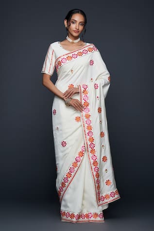 Gulabo by Abu Sandeep Floral Motif Thread & Mirror Embroidered Saree 