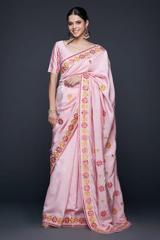 Gulabo by Abu Sandeep Bloom Motif Thread & Mirror Embroidered Saree 