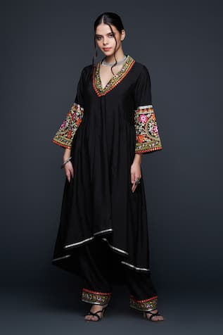 Gulabo by Abu Sandeep Placed Floral Embroidered High-Low Tunic 