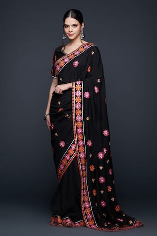 Gulabo by Abu Sandeep Mirrorwork Floral Embroidered Saree 