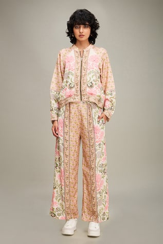 Soup by Sougat Paul Mehr Floral Print Bomber Jacket & Pant Set 