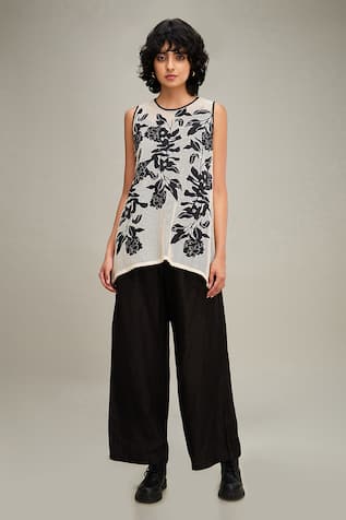Soup By Sougat Paul Zinnia Floral Applique Hand Embroidered Top & Pant Set 