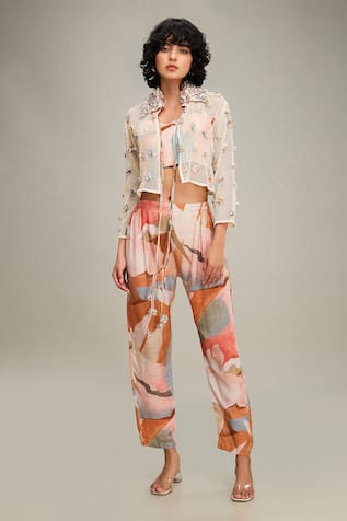 Soup by Sougat Paul Conversation Hand Embroidered Jacket Pant Set 