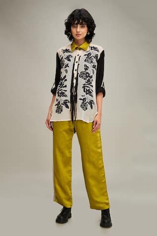 Soup by Sougat Paul Zinnia Floral Applique Embroidered Shirt & Pant Set 