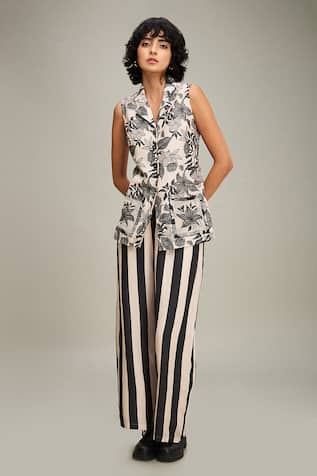 Soup by Sougat Paul Ahyana Linen Printed Top & Pant Set 