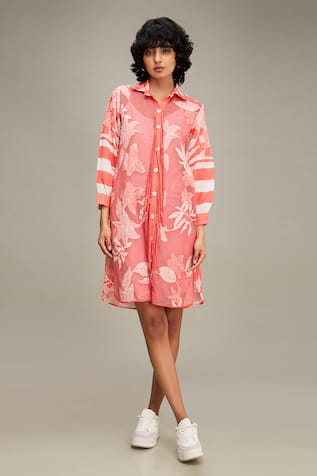 Soup by Sougat Paul Ahyana Floral Applique Embroidered Shirt Dress 