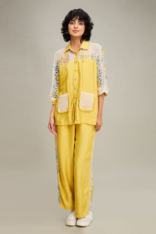 Soup by Sougat Paul Zinnia Floral Applique Embroidered Shirt & Pant Set 