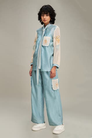 Soup by Sougat Paul Zinnia Sleeve Embroidered Shirt & Pant Set 