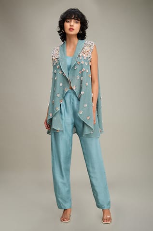 Soup by Sougat Paul Conversational Embellished Cape Pant Set 