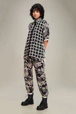 Soup by Sougat Paul Ahyana Checkered Embroidered Shirt & Pant Set 