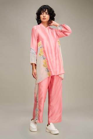 Soup by Sougat Paul Zinna Floral Applique Work Shirt & Pant Set 