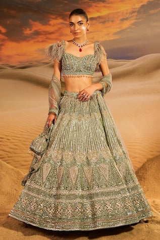 Label Disha Arora Olivia Sequin Hand Embroidered Lehenga Set 