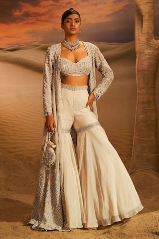 Label Disha Arora Elena Crystal Hand Embroidered Sharara Set With Jacket 