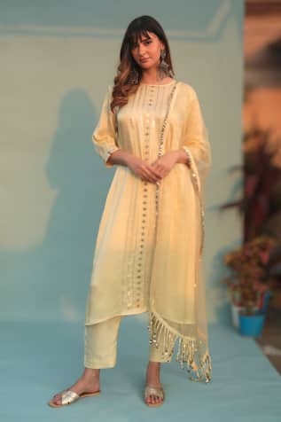 PRAHNAAYA Saba Sequined Stripe Kurta Pant Set 