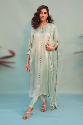 PRAHNAAYA Saba Sequin Embellished Kurta Pant Set 