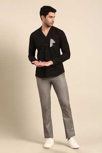 Mayank Modi - Men Pocket Embroidered Cuff Sleeve Shirt 