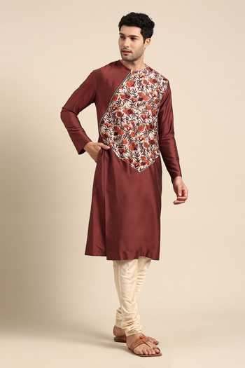 Mayank Modi - Men Pomegranate Print Kurta With Pant 