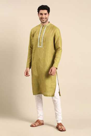 Mayank Modi - Men Embroidered Placket Kurta With Pant 