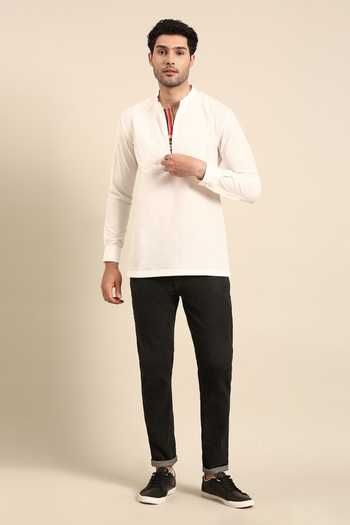 Mayank Modi - Men Solid Cuff Sleeve Short Kurta 