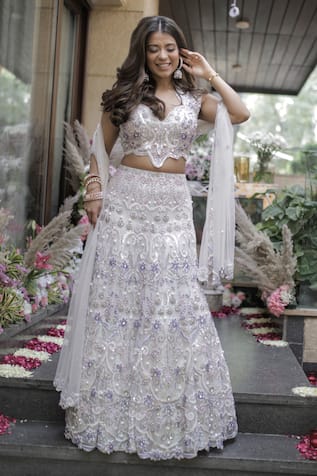 Mehul Gupta Crystal Hand Embroidered Lehenga Set 