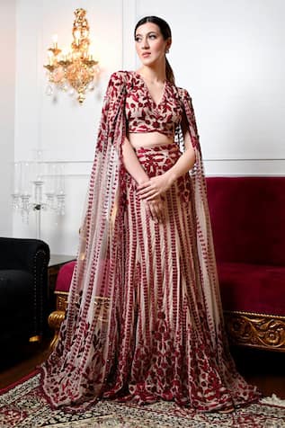 Mehul Gupta Hand Embroidered Lehenga With Cape Blouse 