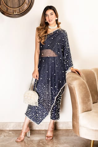 Mehul Gupta Pearl Meadow Embroidered Cape With Pant 