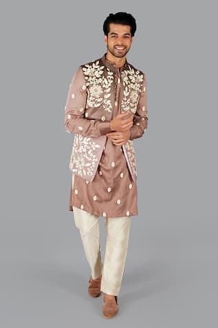 Gaurav Katta Thread Embroidered Nehru Jacket Set 