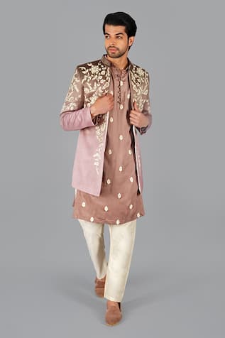 Gaurav Katta Embroidered Front-Open Jacket Kurta Set 