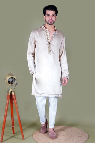 Gaurav Katta Hem Embroidered Kurta & Aligadi Pant Set 