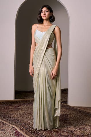 Parshya Pre-Draped Saree With Hand Embellished Blouse 